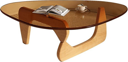 Modern Glass Coffee Table for Living Room, Mid Century Coffee Table, Small Coffee Tables, Suitable for Bedroom Living Room Reception Office Tables (Wood/Brown, Medium 35.8 * 25.5 * 16in)