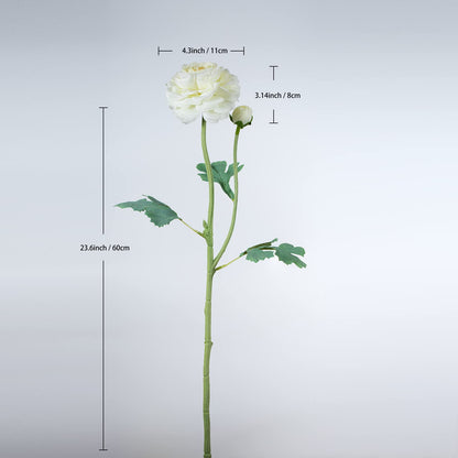 GLSATEMAN Artificial Ranunculus Long Stem Buttercup Silk Flowers 6pcs for Home Decor and Wedding Decorations(White 1)