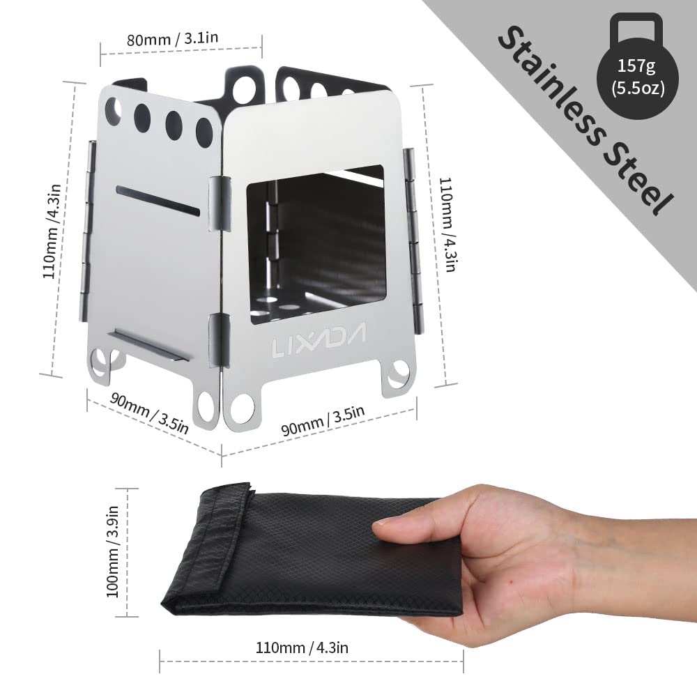 Lixada Camping Wood Stove Folding Lightweight Stainless Steel Wood Burning Stove Portable Backpacking Alcohol Stove for Outdoor Camping Hiking Picnic BBQ Picnic Hunting