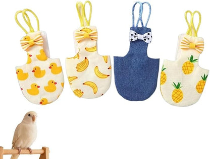 4pcs Bird Diaper Cute Printed Parrots Flight Suit with Bowknot Parrot Nappy Reusable Pigeon Pants Cockatiel Clothes for Parakeet Mini Macaw Budgie Canary - XS