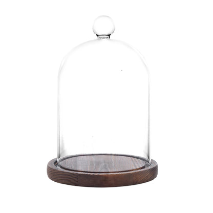 REFSAVER Glass Dome with Base,Glass Cloche Bell Jar,Display Case with Wooden Base for Plants,Collectibles (4.7 * 6.3 inches)