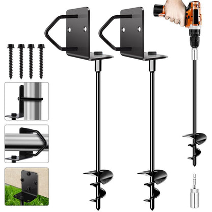 Ground Anchors Shed Anchors 14" Set of 2 Trampoline Stakes Screw in Heavy Duty Mobile Home - Storage Shed Anchor Kit - Playset Swing Anchors - Stakes for Fence,Carport,Garden (Black, 2 x 14in)