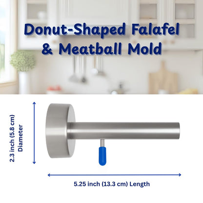 Falafel Maker Press Stainless Steel Syrian Type With Hole (Donut Shape) Premium Quality Kitchen Tool Meatball Mold Scoop Smooth Handle With Rubber Cap (Medium Donut 2.3")