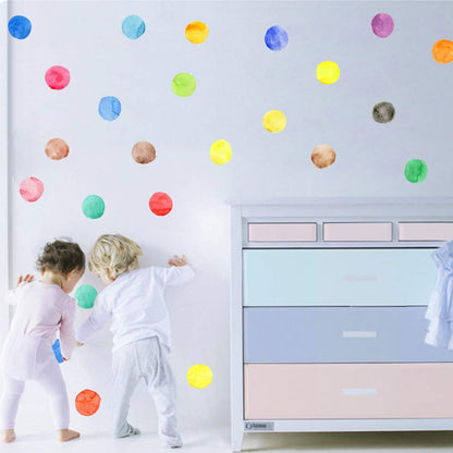 Colorful Polka Dot Wall Decals Watercolor Dots Wall Sticker for Kids Baby Girls Teens and Nursery Room (12 Sheets)