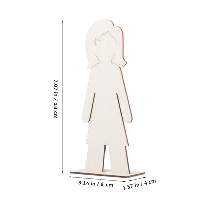 NUOBESTY 20Pcs Standing Wood People Cutouts Girls Manual Blank Wooden Shapes for Crafts Unfinished Woodslices DIY Graffiti Wooden Cutouts Human Decorations Label