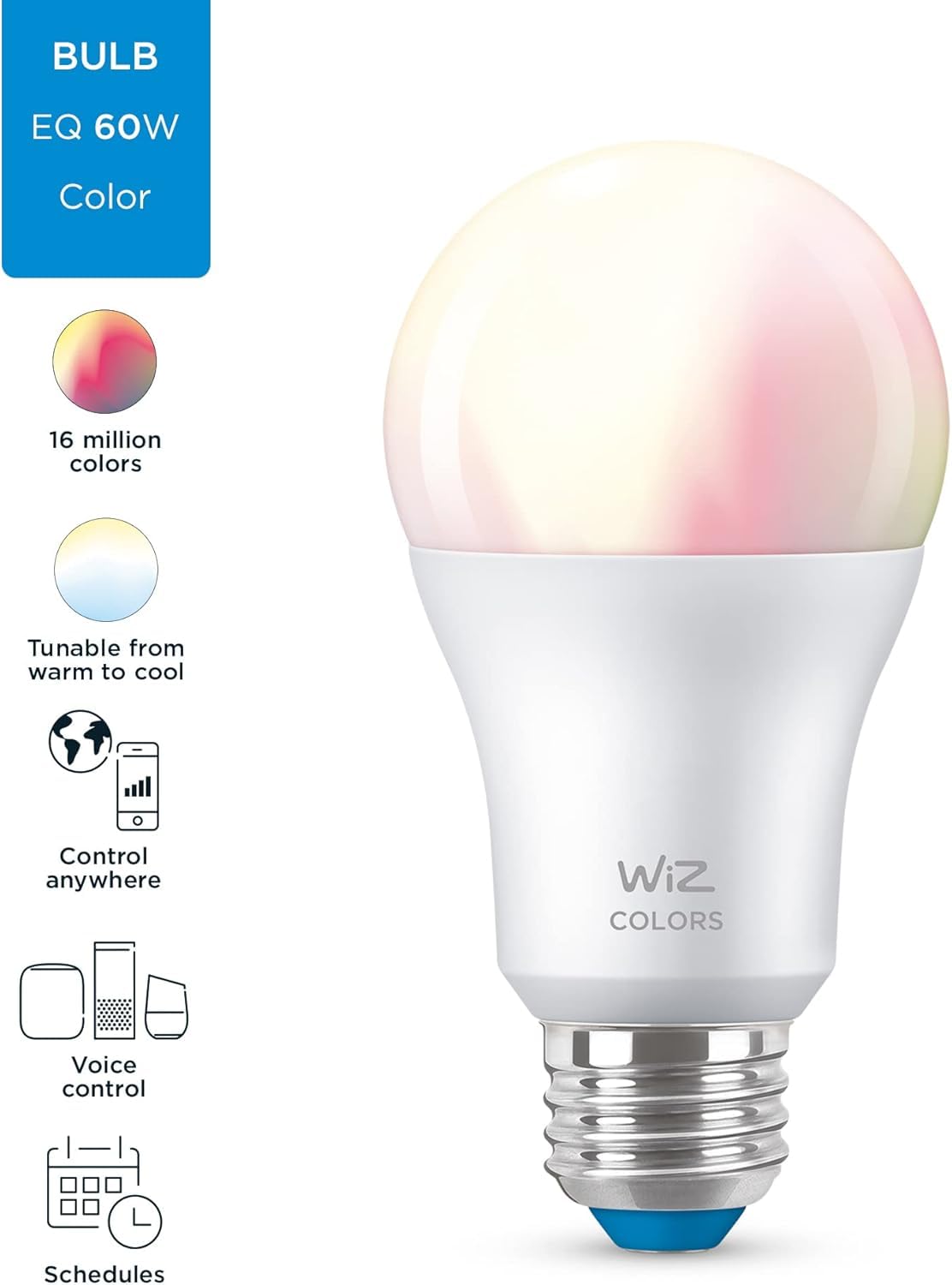 WiZ 60W A19 Tunable White LED Smart Bulb - Pack of 6 - E26- Indoor - Connects to Your Existing Wi-Fi - Control with Voice or App + Activate with Motion - Matter Compatible