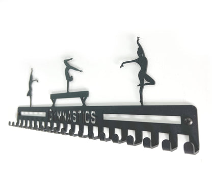 Gymnastics Medal Hanger Display, Ribbon Holder Rack, Metal Wall Mount Medal Holder Floating Shelves, 20 Easy Hang Hooks, Ribbon Display Wall Decor, Great Gift for Gymnasts, Cheerleaders (Black)