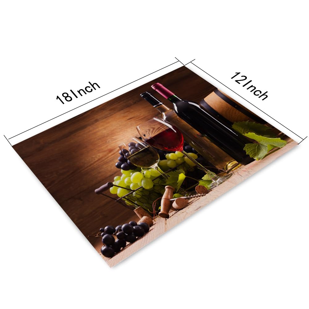 Y YIHANGBEST Red Wine Glasses Cloth Placemats Linen Dinner Mats Served with Grapes on Wooden Wipeable Set of 4 Placemats Table Pads Indoor Table Protectors Non Slip,12 * 18 Inch