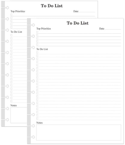 (2-Pack) Letter Size TUL Discbound To Do List Refills, 11 Disc Daily Planner Insert, 200Sheets / 400Pages To Do Paper, 100gsm White Paper, 8.5'' x 11''