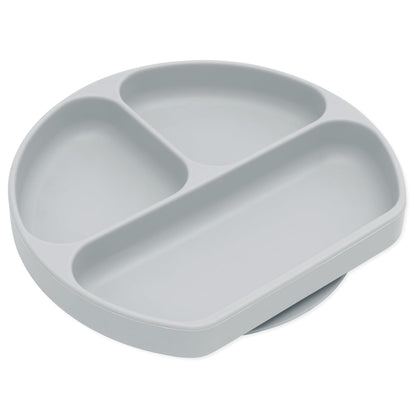 Bumkins Toddler and Baby Suction Plate, Divided Grip Dish for Babies and Kids, Baby Led Weaning, Feeding Supplies, Sticks to Tables and Highchairs, Platinum Silicone, for Chidren 6 Months, Gray