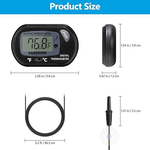 DaToo Aquarium Thermometer with Large LCD Display Fahrenheit/Celsius(℉/℃) Fish Tank Thermometer for Aquarium Reptile Terrarium Digital Water Thermometer with Suction Cup(6 Pack)