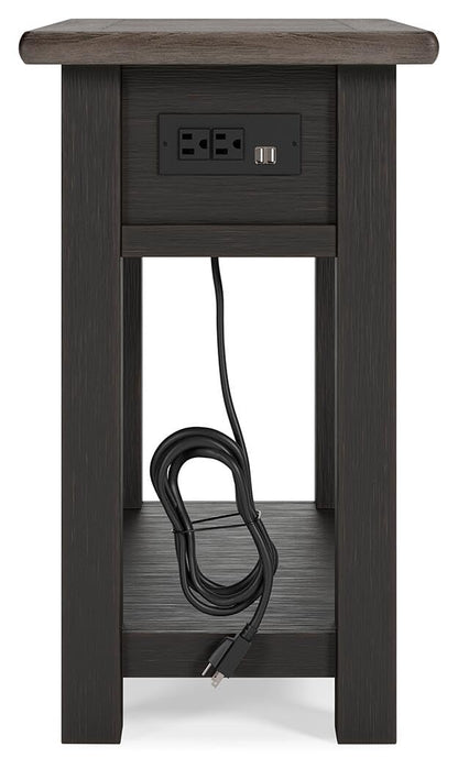 Signature Design by Ashley Narrow Side Table with Charging Station, Tyler Creek Chairside End Table, Wood, Smooth-Gliding Storage Drawer, Living Room Furniture, Grayish Brown/Black