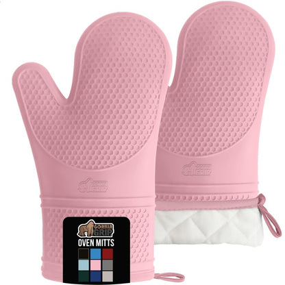 GORILLA GRIP BPA-Free Soft Silicone Oven Mitts and Pot Holders Sets, Heat Resistant Waterproof Cooking Gloves, Thick Cotton Lining, Flexible Gripping for Baking Grilling, Kitchen Trivets, Turquoise