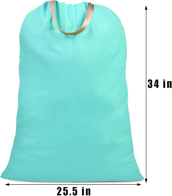 Cotton Canvas Laundry Bag with Handles & Drawstring Straps, Heavy Duty Extra