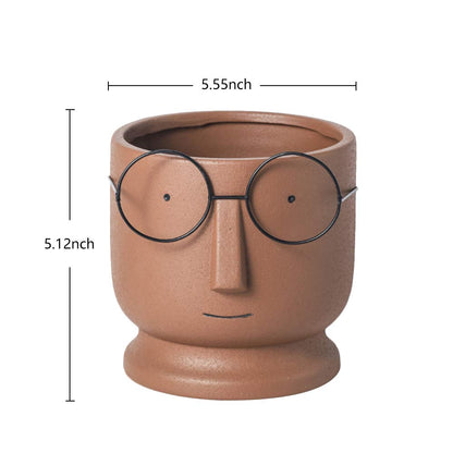 ace Planters Pots,5.12 inch Modern Unglazed Terracotta Pots Ceramic Human Face Vase Succulent Head Planter Pot Face Flower Pot Containers with Drainage Hole for Indoor Plants Home Desk Dec(Terracotta)