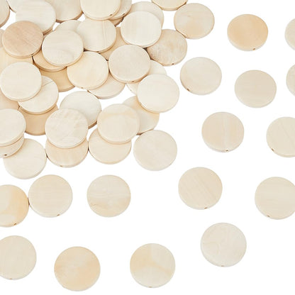 PONABEADIY 30MM 60PCS Unfinished Wooden Beads with Hole Natural Flat Wood Coin Flat Round Circle Macrame Slices Loose Spacer Bead Bulk for Jewelry Making Tassel Garland Home Decor DIY Crafts Supply