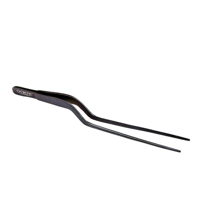 O'Creme 8 Inch Black Stainless Steel Precision Kitchen Culinary Offset Tweezer Tongs