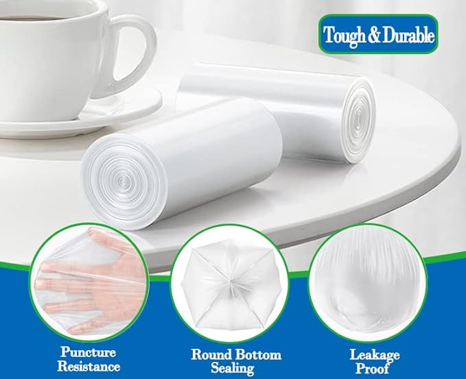 1.2 Gallon 120 pcs Small Clear Trash Bags, Strong 1 Gallon 1.2 Gallon 1.3