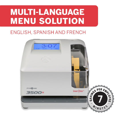 Pyramid Time Systems 3500ss Employment Time Clock & Document Stamp, Unlimited Employees, 5-1/2"H x 6-1/2"W x 6-1/2"D, Gr