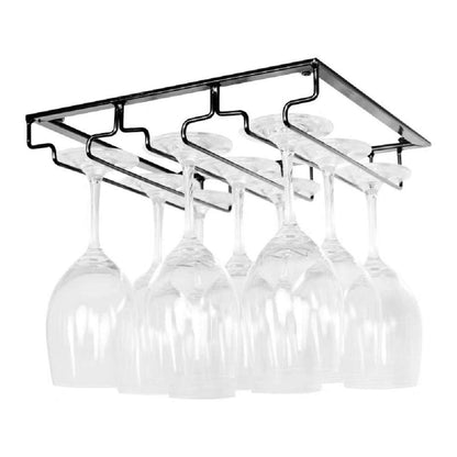 FIAMER Wine Cup Holder Table Decoration Storage Hanger Metal Organizer for Bar Kitchen Stemware Rack Under Cabinet Stainless Steel Hanger Storage Shelf Black (Black, 3 Rows 1 Pack)
