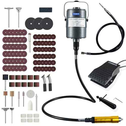 380W Flex Shaft Rotary Tool, 500-23000RPM Flexible Shaft Grinder Set with Variable Speed Foot Pedal and 110pcs Accessories for Grinding Sanding Polishing Deburring Cutting Cleaning Finishing
