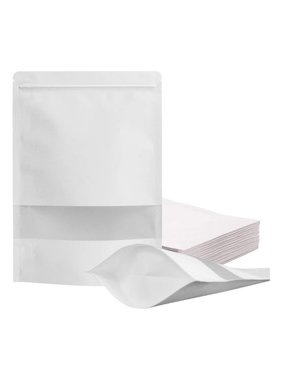 FireKylin 100 Pcs Paper Bags Resealable bags 3.5" x 5.5" Zipper Food Storage Bags, Stand Up, with Matte Window, Reusable, Sealable, for Packaging Products