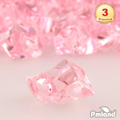 PMLAND Clear Fake Ice Rocks – 550 Pcs Large Pink Acrylic Gems Crushed Plastic Diamonds, 3 Lbs / 2.25 Quarts Bulk Vase Filler for Centerpieces Wedding Theme Décor Aquarium Table Scatter