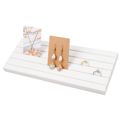 PH PandaHall 5 Slots Wooden Card Display Stand, White Jewelry Organizer Earring Card Holder Photo Table Displays for Earrings Bracelet Ring Jewelry Business Cards Selling Retail, 11.8x4.7 inch