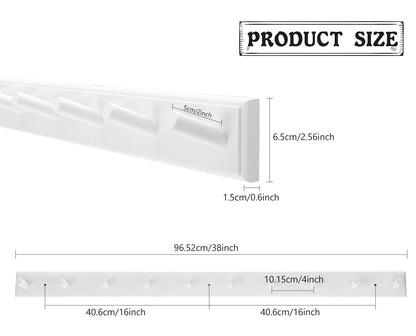 10 Hook Coat Rack Wall Mounted, Long 38 Inches Wooden Wall Coat Hanger with 10 Pegs, 16'' Hole to Hole Wall Coat Hooks for Hanging Towels, Hats, Backpacks, Clothing, Caps (White