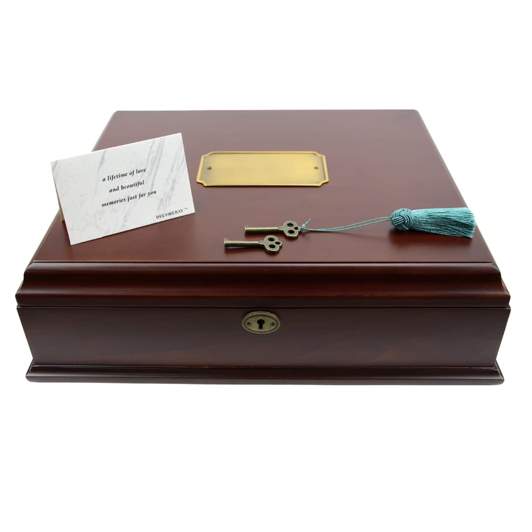 Decorebay Antico Wooden Lockable Memory and Treasure Box for Keepsakes, Photos, Letters, Jewelry and More