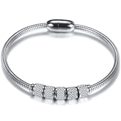 Jude Jewelers Stainless Steel Cubic Zircon Snake Chain Bangle Bracelet (Silver)