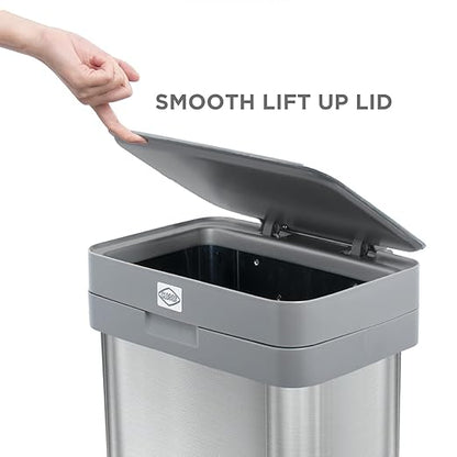 Clorox 13 Gallon Trash Can - 50L Kitchen Trash Can with Wide Step Pedal - Rectangular Stainless Steel Garbage Bin with Hinged Rim and Odor Protection