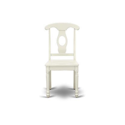East West Furniture KEC-LWH-W Kenley Dinette Chairs - Napoleon Back Solid Wood Seat Kitchen Chairs, Set of 2, Linen White