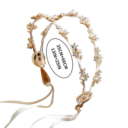 Efficewery Boho Floral Crown for Women– Adjustable Faux Silk Flower Headband, Handmade Wedding Hair Accessory for Festivals & Photoshoots, Flower Hair Crown for Women (Gold Flower Pearl, Adjustable)