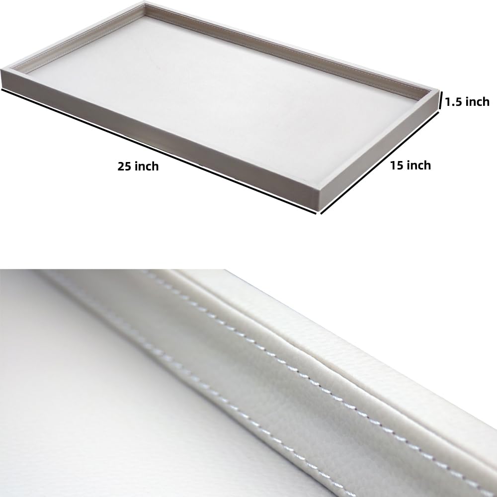 Galopgen 25 * 15 Inch Rectangular Ottoman Tray | Textured PU Leather, Waterproof & Heat-Resistant Storage for Coffee/Dining Tables, Sofa, Bed, Entertainment & Party (Tranquil Beige, 25 * 15in)