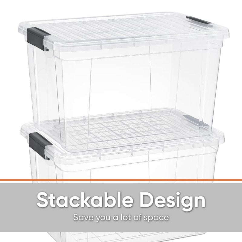 Superio Clear Storage Box with Lid, 14.7 Quart Plastic Container Bins for Organizing, Stackable Crates, BPA Free, Non Toxic, Odor Free, Organizers for Home, Office, School, and Dorm