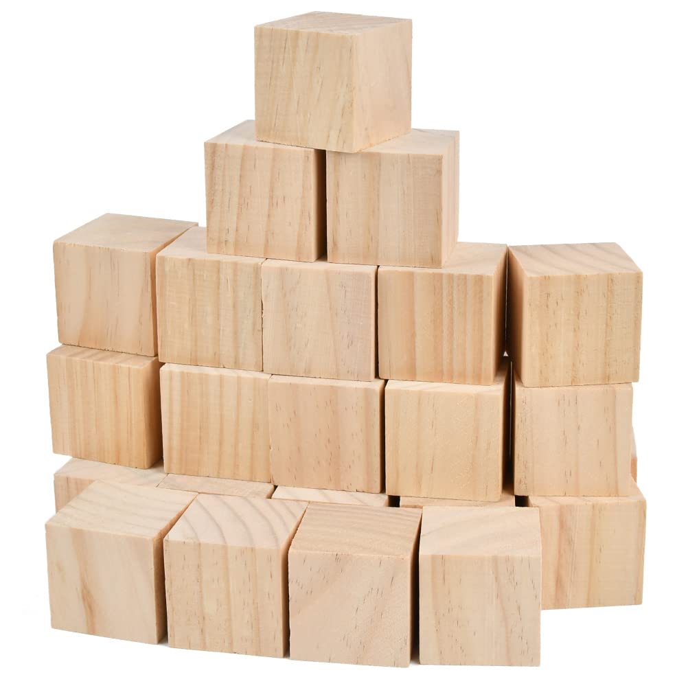 BUYGOO 30Pcs 2 inch Wooden Cubes Wood Blocks Unfinished for Crafts, Wood Square Blocks for Crafts and DIY Décor