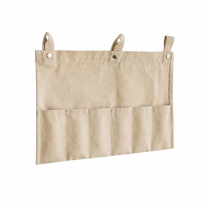 Viscrenox No Drill Canvas Wall Organizer with Mounting Clips, Hanging Pocket Organizer with Wooden Rod, Fabric Wall Storage for Bedroom, Bathroom, Entryway(Large)