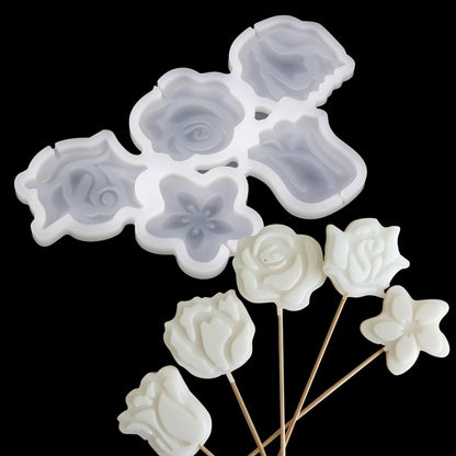 mostsom 2pcs/lot Rose Shape Silicone Mold Lollipop Mould Children Kids DIY Baking Tools for Chocolate Candy Biscuit Home Kitchen Accessories (F_ Rose Flower)