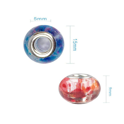 AIPRIDY 100Pcs 15x11mm Painting Murano Large Hole Glass Beads Mix Color with Silver Brass Cores European Charm fit Bracelet Necklace (Paint Splatter Glass)