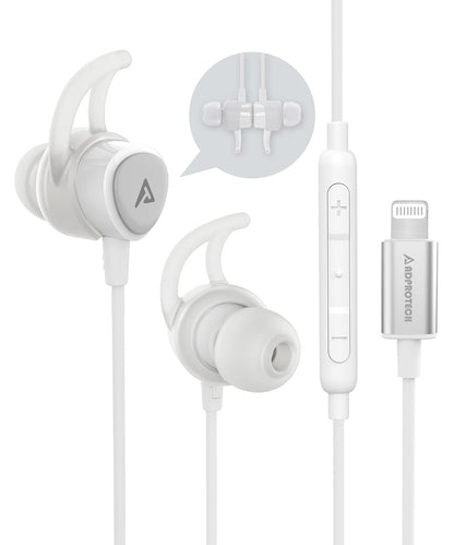 ADPROTECH Lightning Headphones Earphones Magnetic Earbuds in-Ear MFi Certified with Microphone Controller for Sports Workout Compatible with iPhone 15/14/13/12/11 (Pure White, Lightning)
