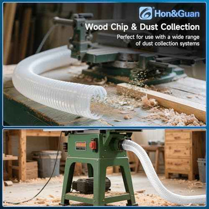 Hon&Guan 4" x 10' Dust Collection Hose, Flexible Clear Odorless PVC Dust Collector Hose with Carbon Steel Wire, Puncture Resistant Dust Hoses for Woodworking Dust Collecting System
