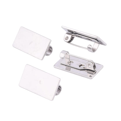 Reidgaller 50pcs Stainless Steel 10x20mm Rectangle Pad Brooch Pin Base Blanks DIY Bezel Brooch Tray for Jewelry Making Supplies