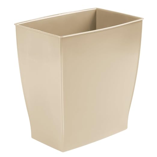 iDesign Small Plastic Bathroom Trash Can, Slim Rectangle Garbage Bin for Bedroom, Office, Dorm, 4-Pack, Brown