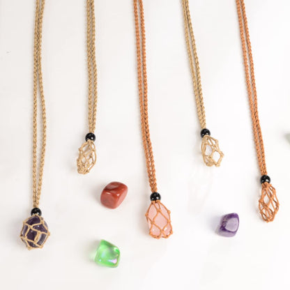 Anjiucc 12 PCS Crystal Cage Necklace With Adjustable Length - Empty Stone Pendant Holder Replacement Hand-Woven Cord (Coffee + Khaki)