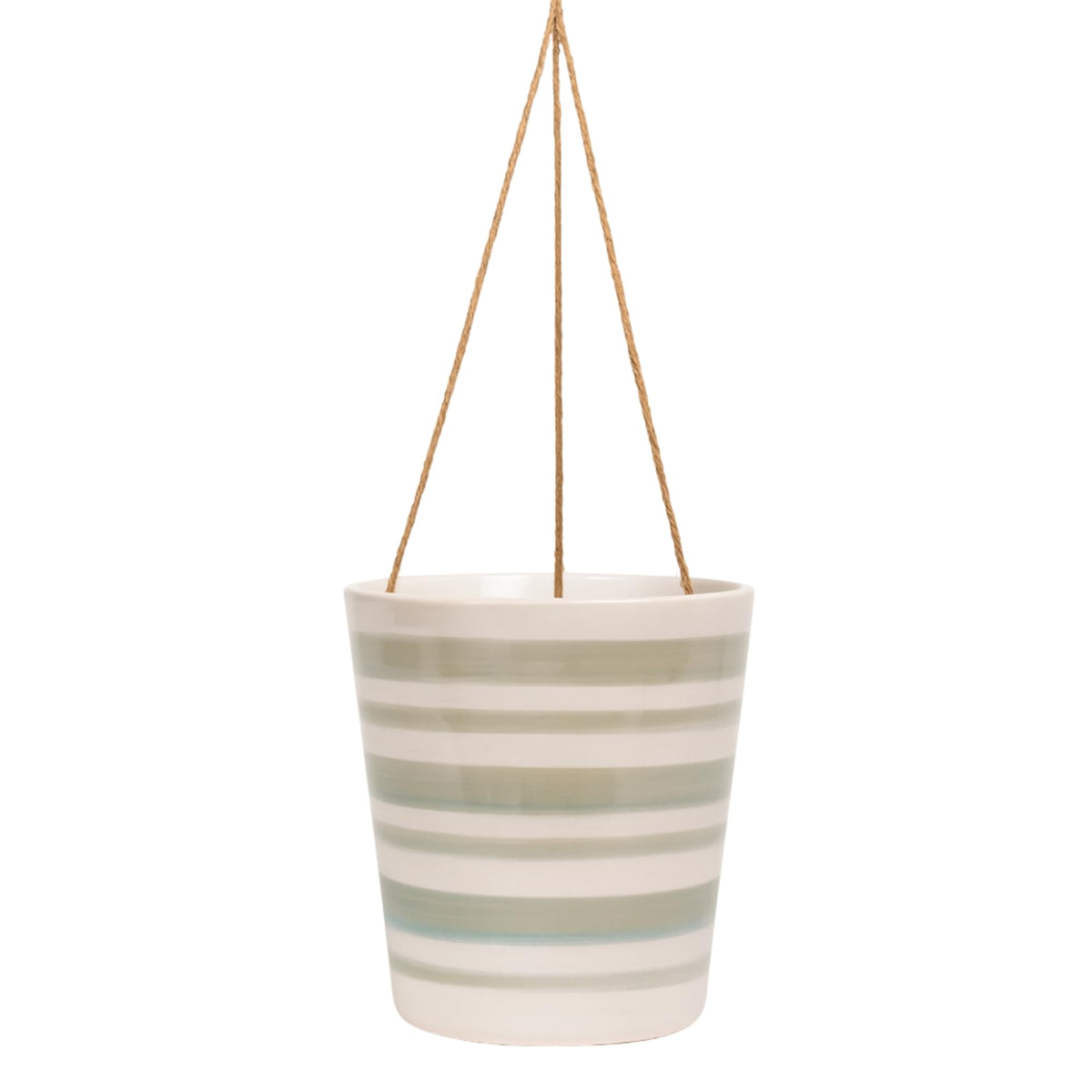 Blue Sky Ceramic Hanging Green Stripe 6.5'' Flower Pot, Multi Color