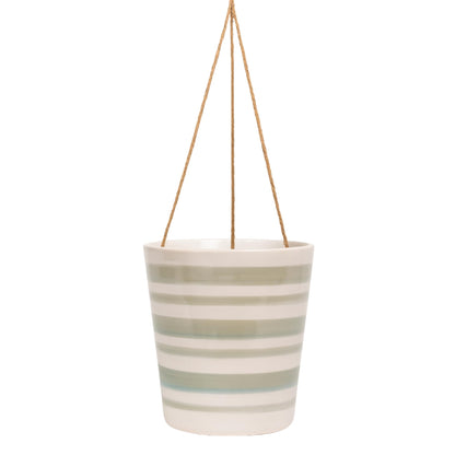 Blue Sky Ceramic Hanging Green Stripe 6.5'' Flower Pot, Multi Color