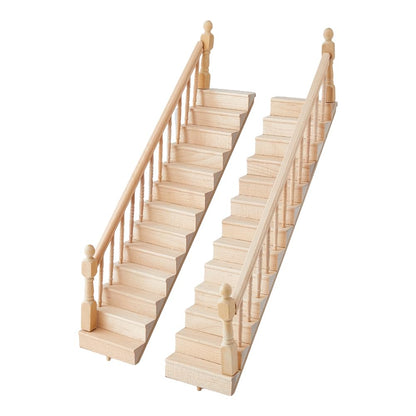 DICOSMETIC 2 Sets 2 Styles Miniature Dollhouse Stairs 1:12 Scale Wooden Stairs Miniature Ornaments with Single Left Right Handrail Dollhouse Furniture Model for Scene Landscape Decor