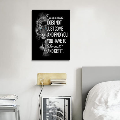 Inspirational Wall Art for Bedroom Living Room Success Does Not Just Come Black and White Motivational Canvas Picture Tiger Words Art Quote Sign Home Office Wall Decor Framed Ready to Hang 12" x 16"