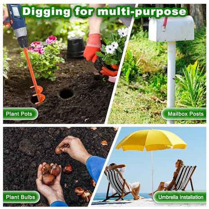 Auger Drill Bit for Planting 4"x32" Garden Drill Bit, Heavy Duty Auger Post Hole Digger with 3mm Thicker Spiral for Bulbs, Plants, Beach Umbrellas, Fence Posts - Fits 3/8" Hex Drive Drill